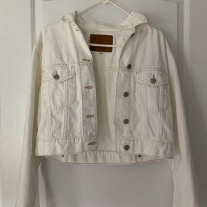 American Eagle White Cropped Jean Jacket S
